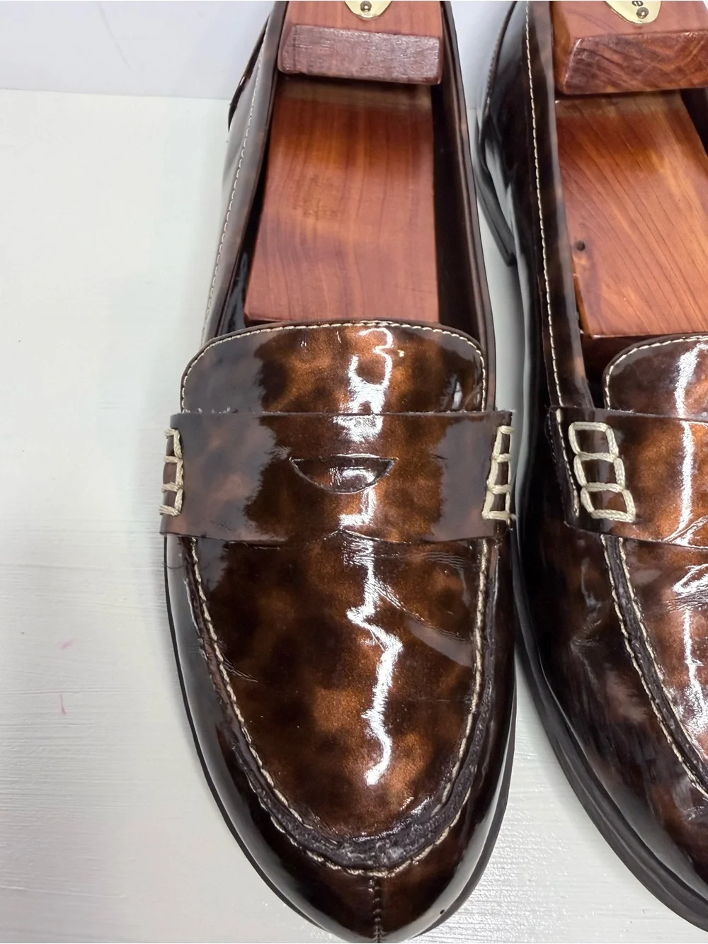 Van Buchman Tortoiseshell Patent Leather Penny Loafers Brown Size 9 M